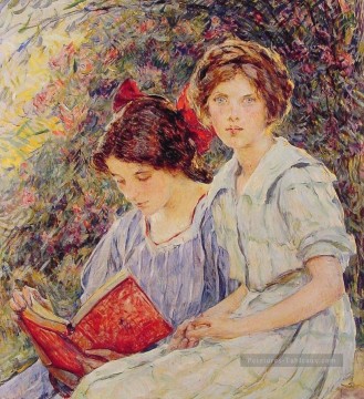  fille - Deux filles lisant la dame Robert Reid